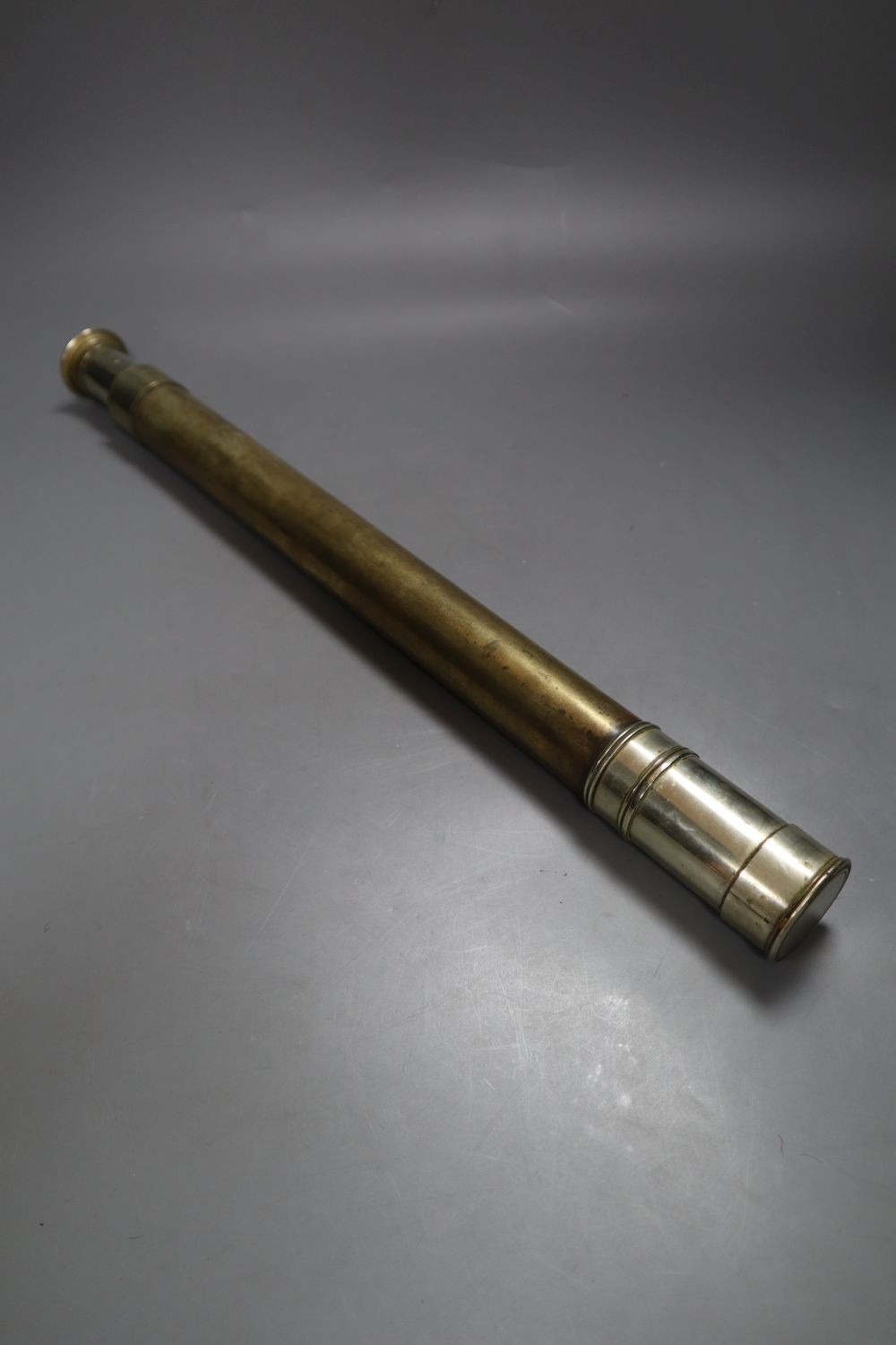 A Victorian brass two draw telescope, by Ross of London, number 214181, height 44cm enclosed